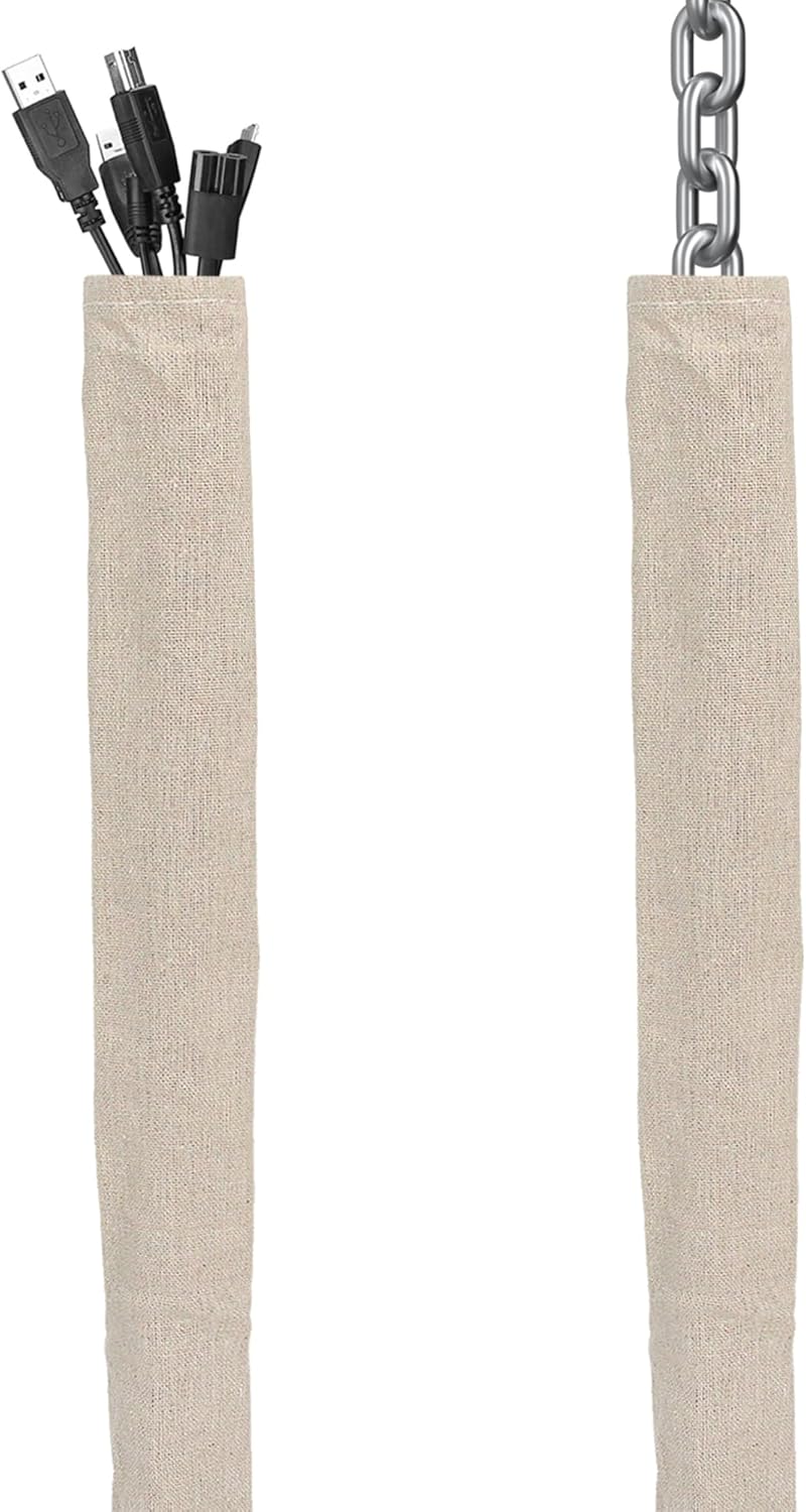 Hkoaodeo Fabric Cord Cover, 2 Pcs 6 Feet Chain Cable Sleeve, Chandelier Lighting Wire Cord Cover for Lamps Light Fixtures Lighting Wires Cable Management, Flattening Effect - Image 1